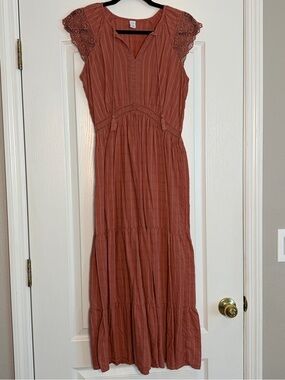 Old Navy Rust Crochet-Sleeve Maxi Dress